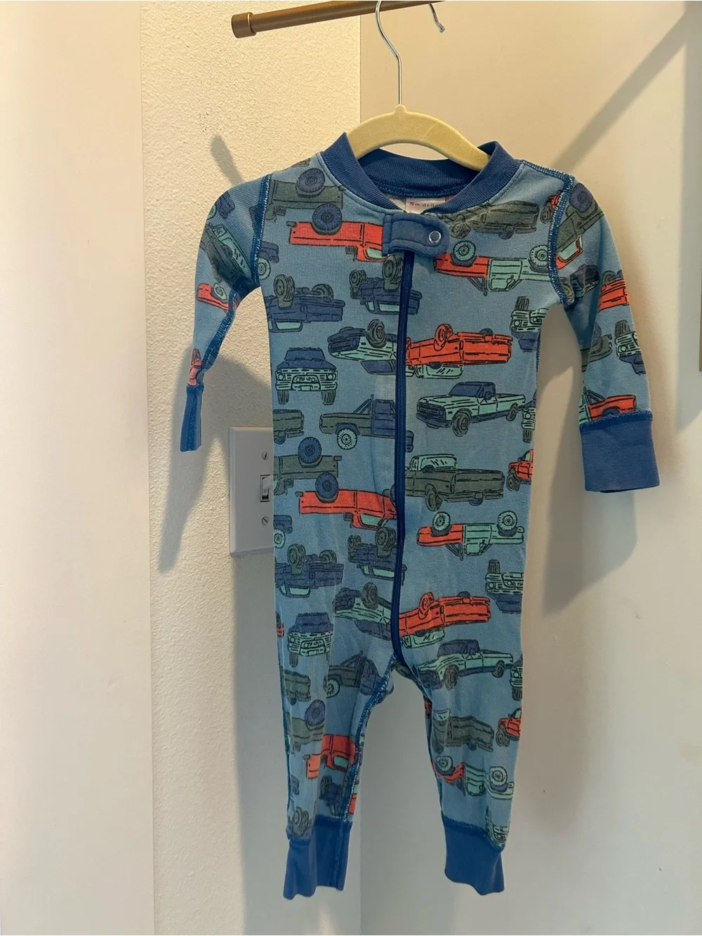 Hannah Anderson Baby Zip Sleeper Pajama in Organic Cotton Blue Truck Pattern